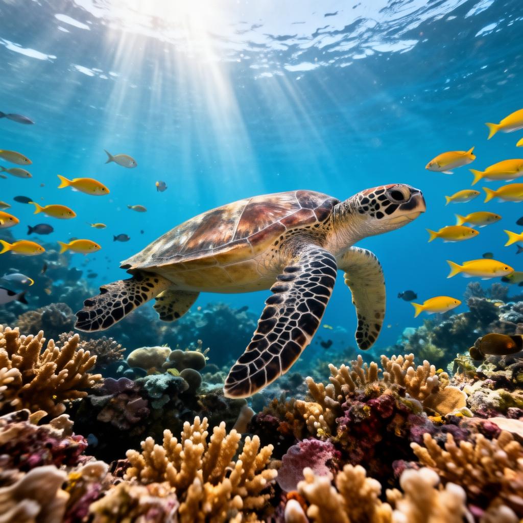 Sea turtle over Roatán reef